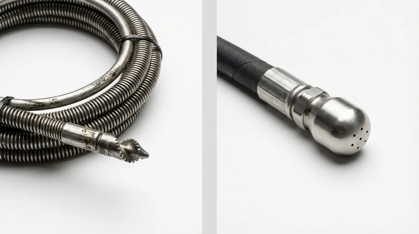 Drain snake cable and hydro jetting nozzle used for drain cleaning in Cibolo, TX