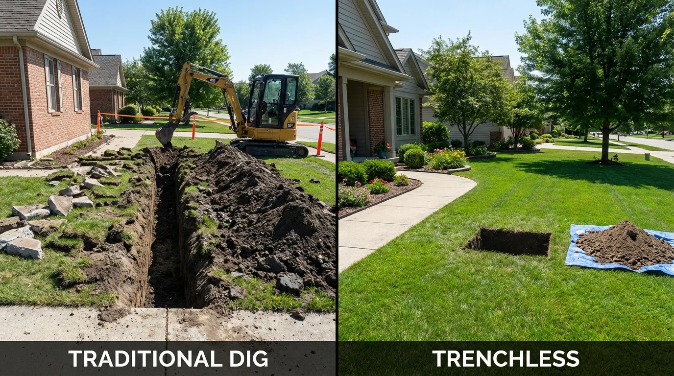 Trenchless sewer repair with minimal yard damage versus traditional excavation in Cibolo, TX